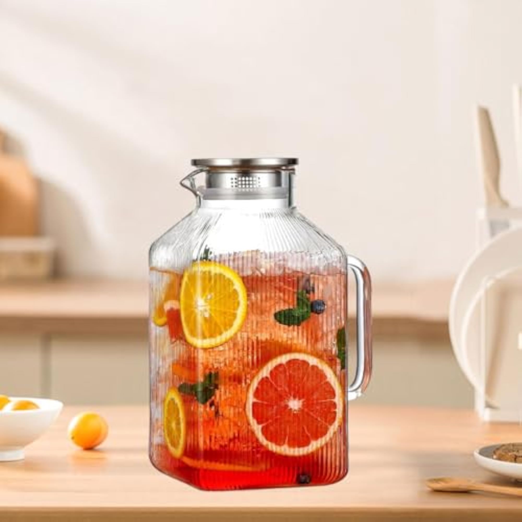 Glass Pitcher Water Juice Jug with Clear Handle, 3800ml